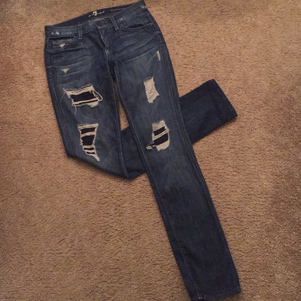 7 FOR ALL MANKIND Distressed Blue Jeans Sz 25